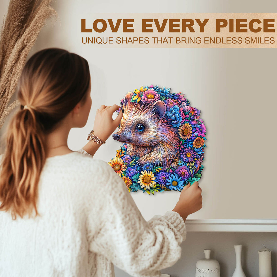 Flower ball hedgehog Wooden Jigsaw Puzzle