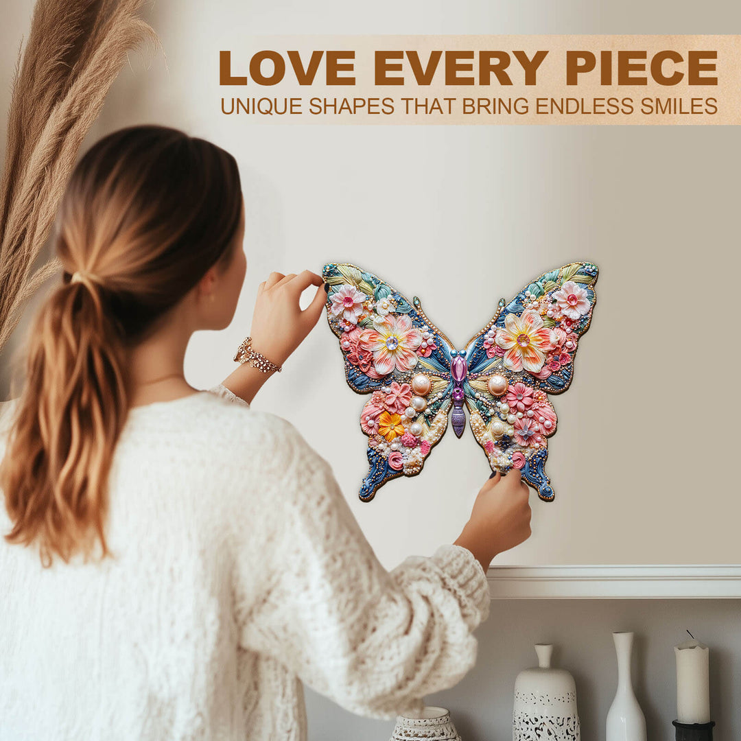 Rompecabezas de madera en forma de mariposa para joyería