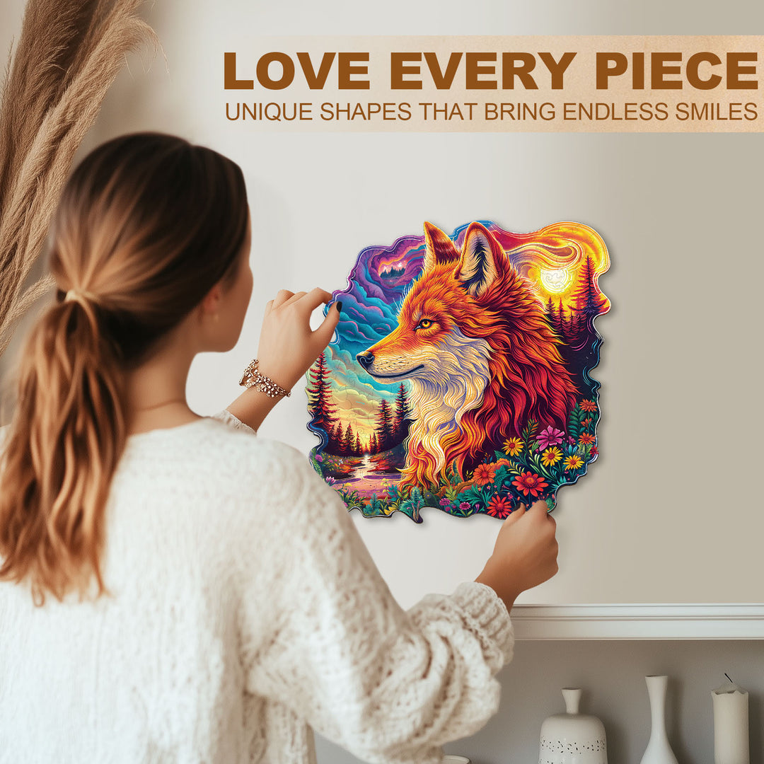 Colorful Star Wolf Wooden Jigsaw Puzzle