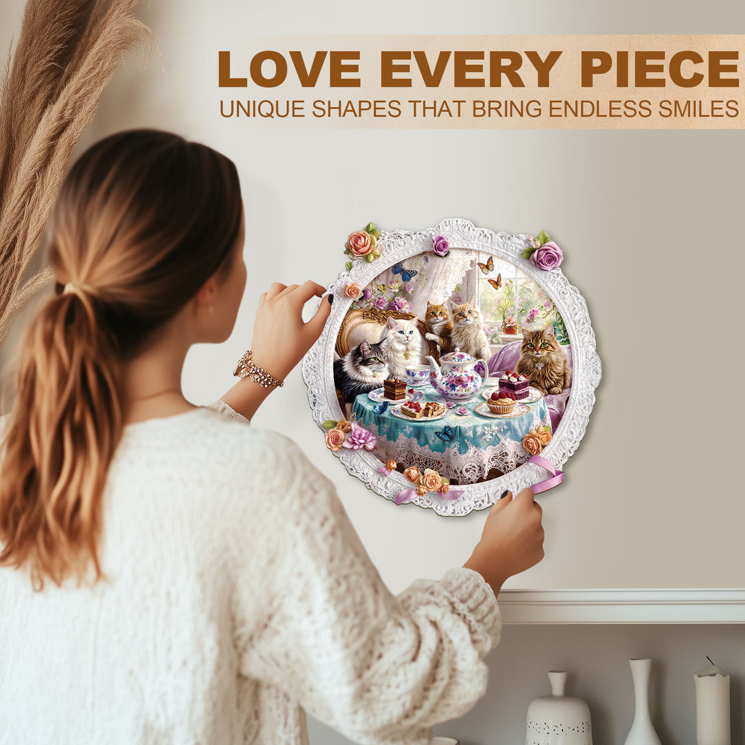 Cat Tea Time Wooden Jigsaw Puzzle