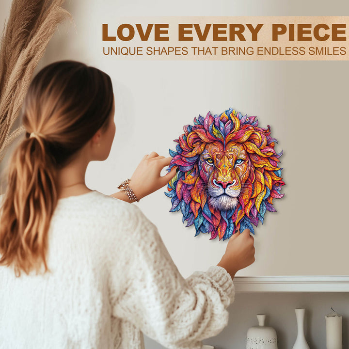 Rompecabezas de madera con diseño de león vívido