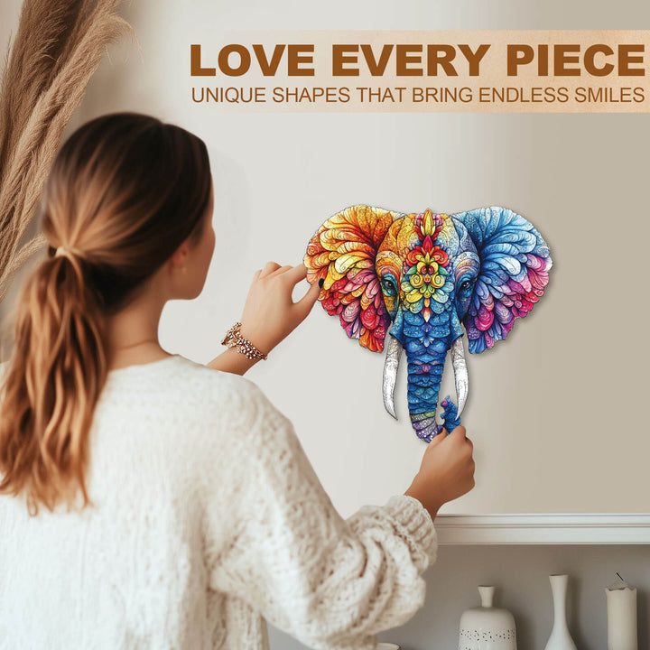 Florales Elefanten-Holzpuzzle