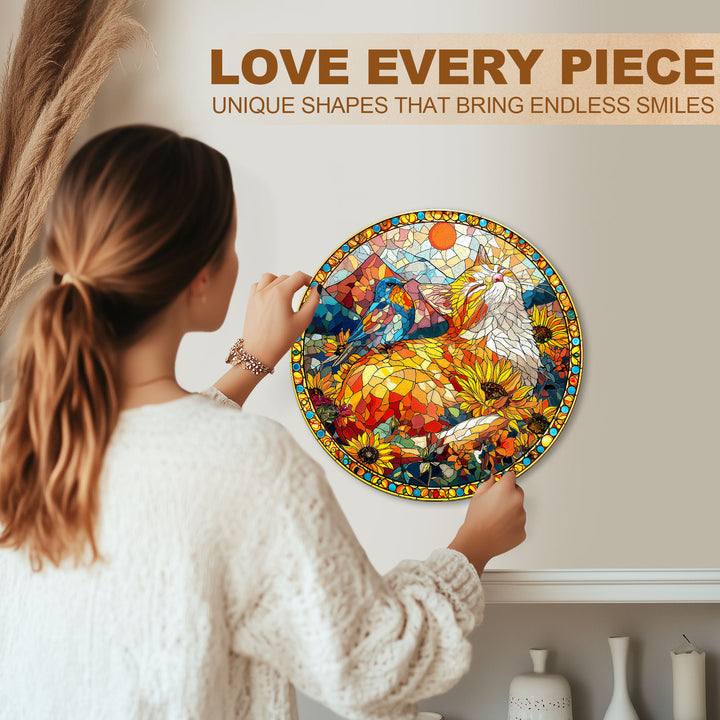 Colored Window Cat Wooden Jigsaw Puzzle