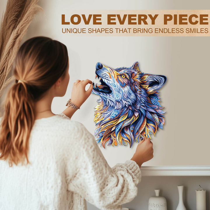 Zen blues Wolf Wooden Jigsaw Puzzle