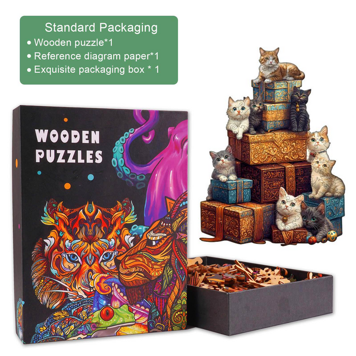Gifts and cats Wooden Jigsaw Puzzle