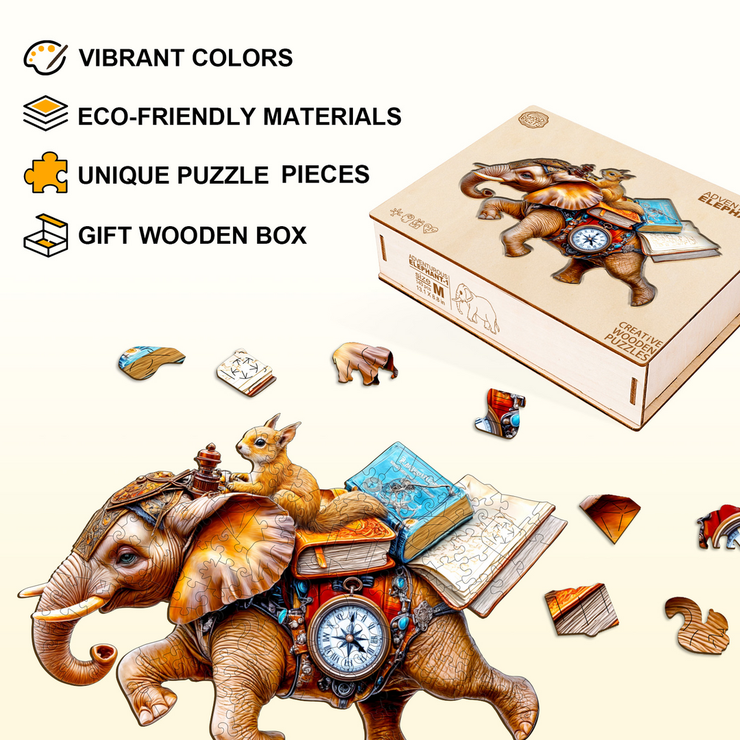 adventurous elephant-1 Wooden Jigsaw Puzzle