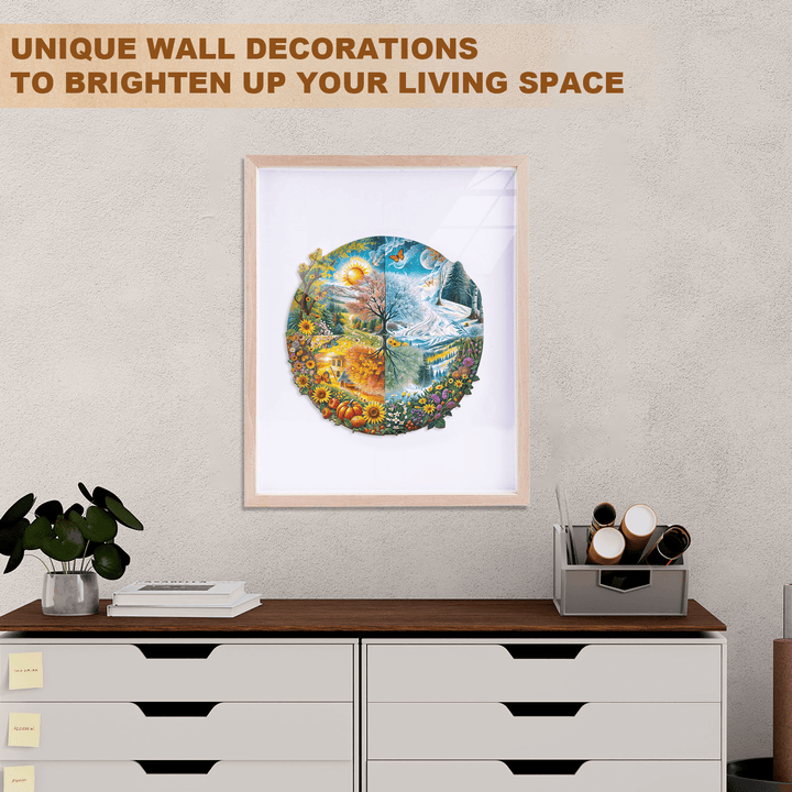 Four Seasons jigsaw puzzle artwork as unique wall decoration for enhancing living space style.
