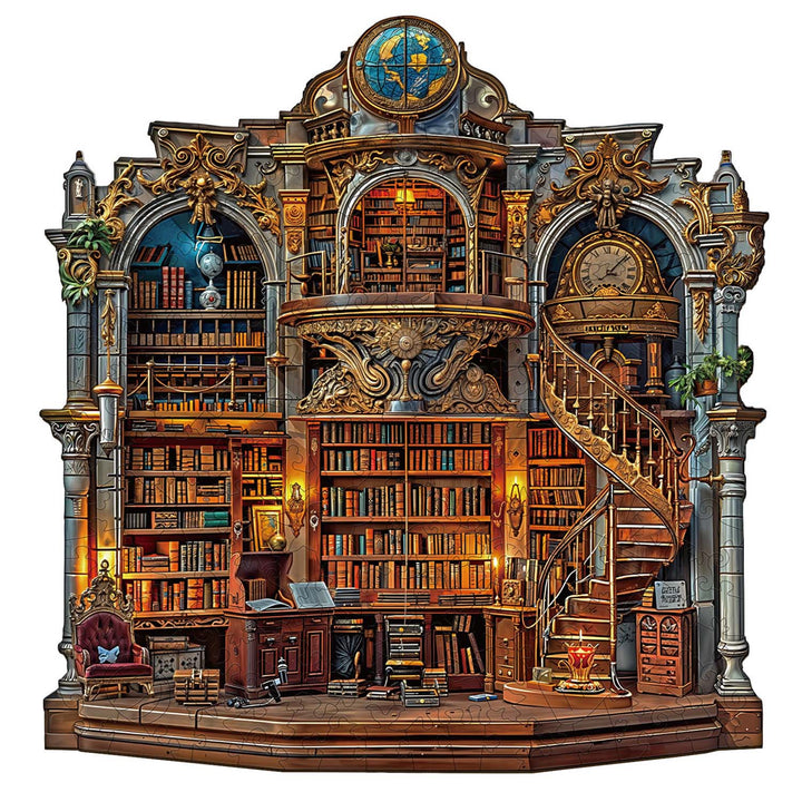 Gothic Revival Bookstore Wooden Jigsaw Puzzle