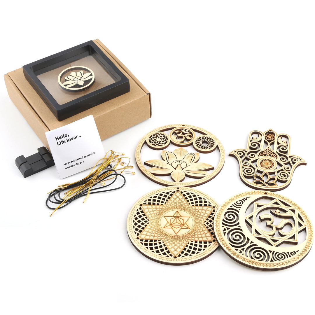 5.31 Sacred Geometry Wall Art Decor 4 PCS Set (Sacred Lotus, Hamsa Hand, Soul Star, Union Sun Moon)