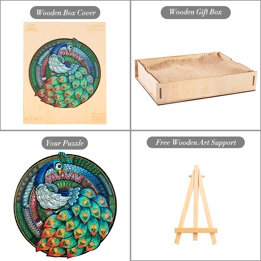 Elegant Peacock Wooden Jigsaw Puzzle