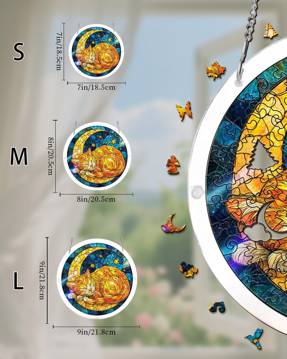 Acrylic Jigsaw Puzzle Suncatcher - Starry Moon Cat