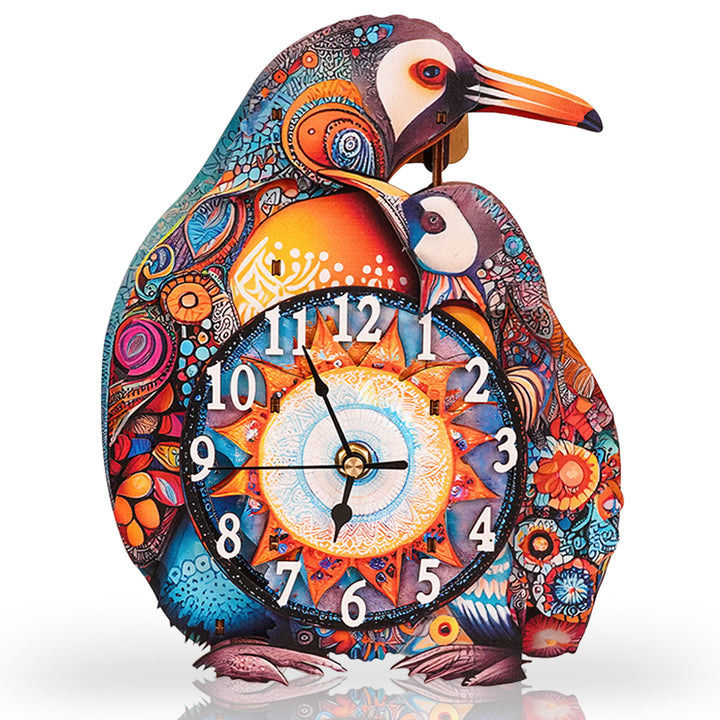 Pingüinos Padre-Hijo – Reloj de Madera DIY, Kit de Manualidades de Rompecabezas 3D