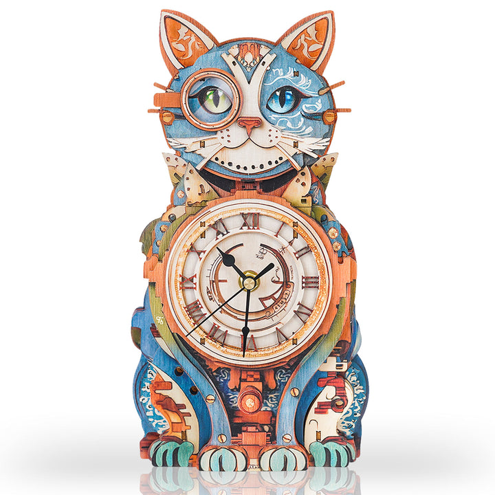 Katzen-Detektiv – DIY Holz-Uhr, 3D Puzzle Bastelset