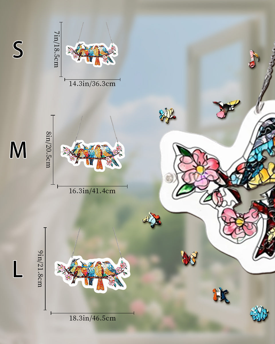 Attrape-soleil puzzle en acrylique - Oiseaux chanteurs en fleurs