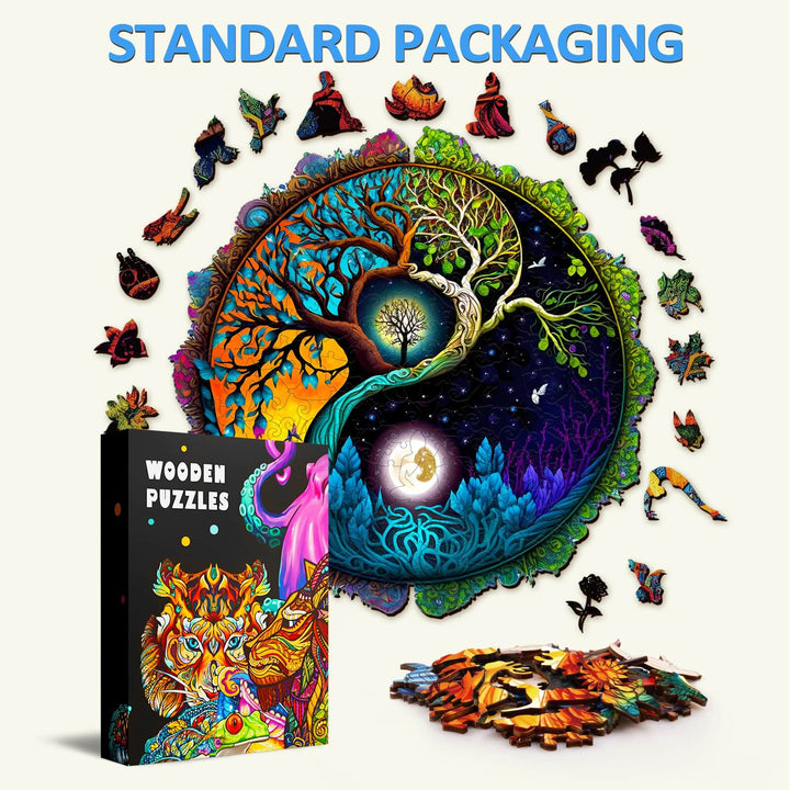 Yin Yang & Arbre de Vie - 4 Puzzle en Bois