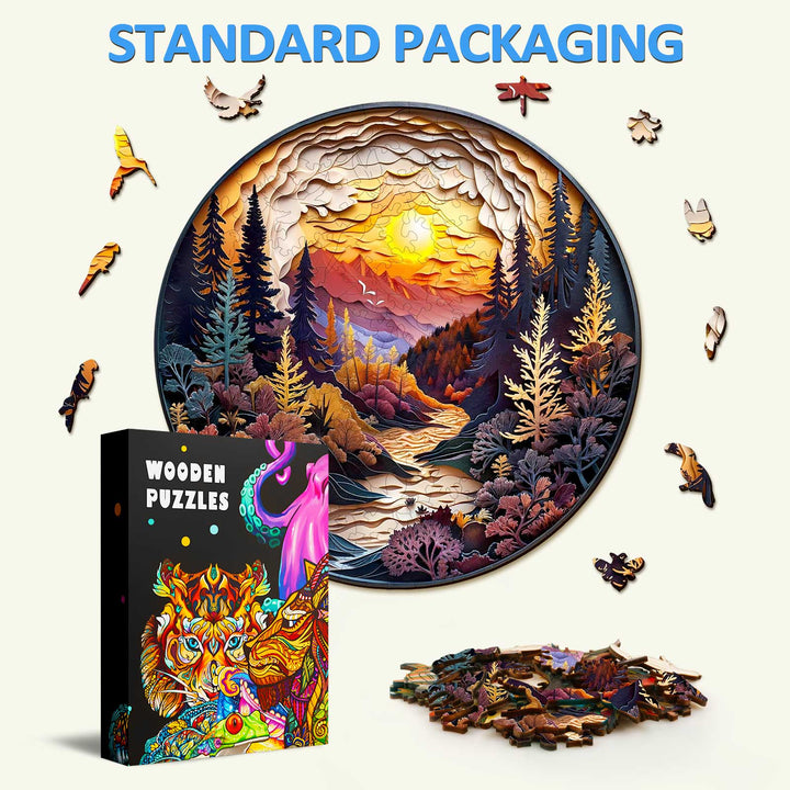 3D Sonnenuntergang Wald Holzpuzzle