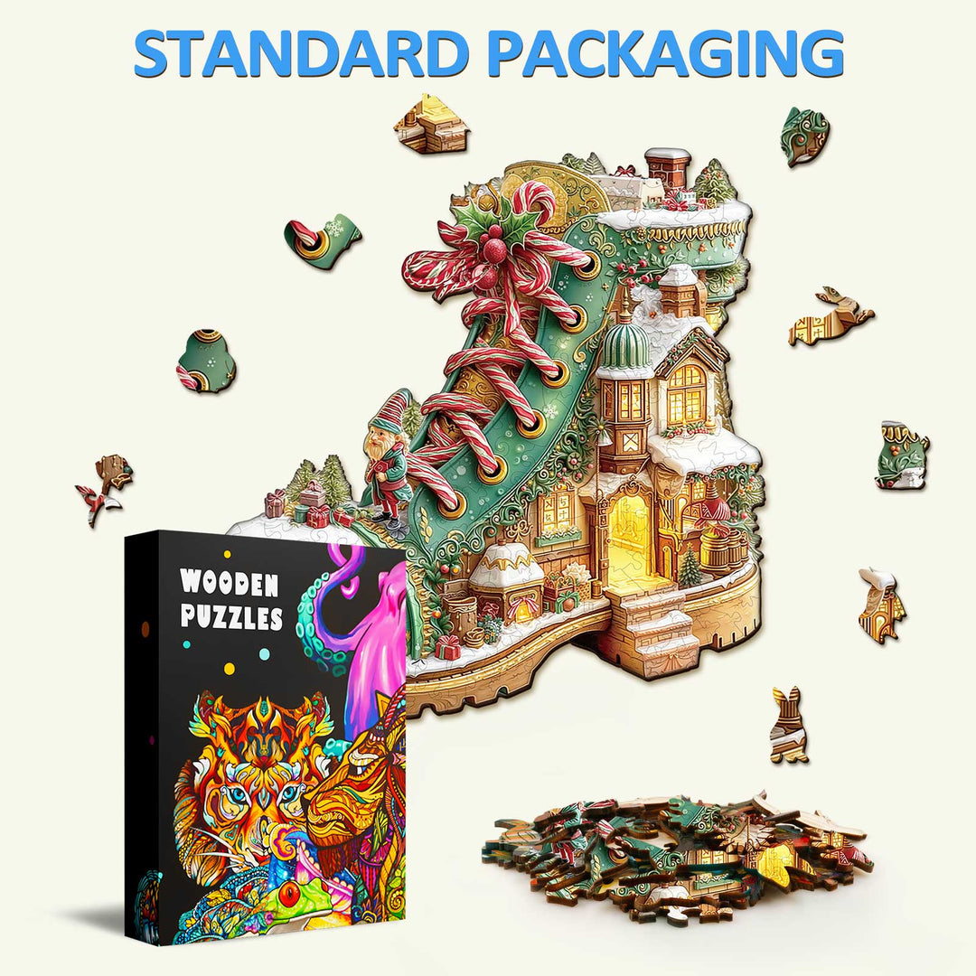 Christmas Snow Boot Hut Wooden Jigsaw Puzzle