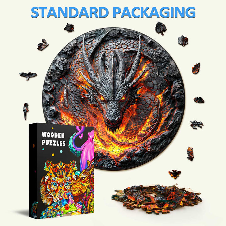 Flame Wall Dragon Wooden Jigsaw Puzzle