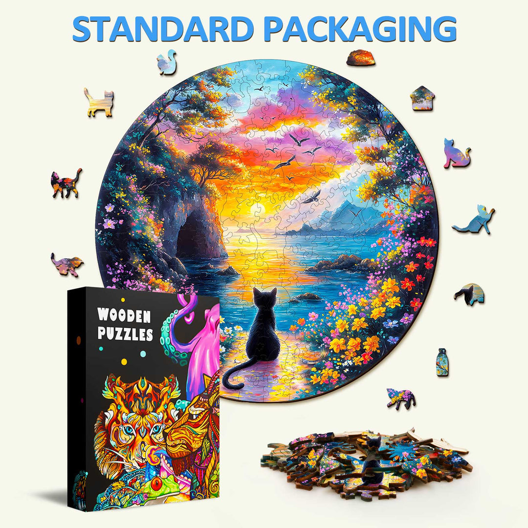 Rompecabezas de Madera de Gatito al Atardecer