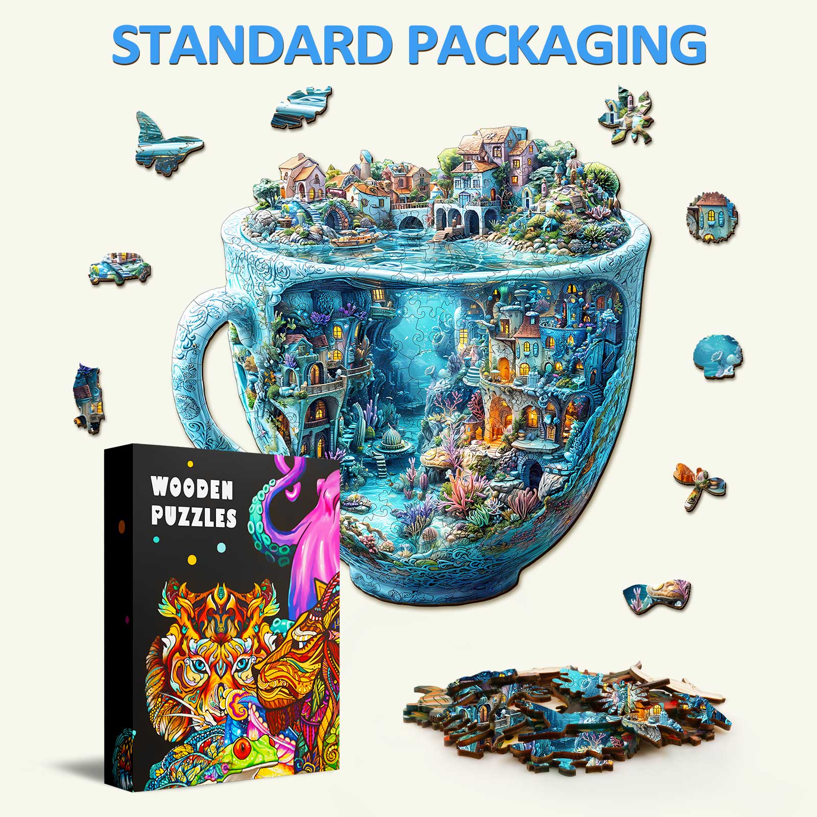 Puzzle en bois 3D Océan en forme de tasse