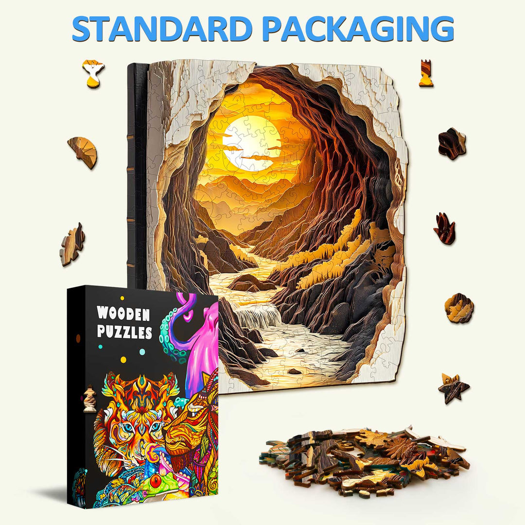 3D Sonnenuntergang in einem Buch Holzpuzzle