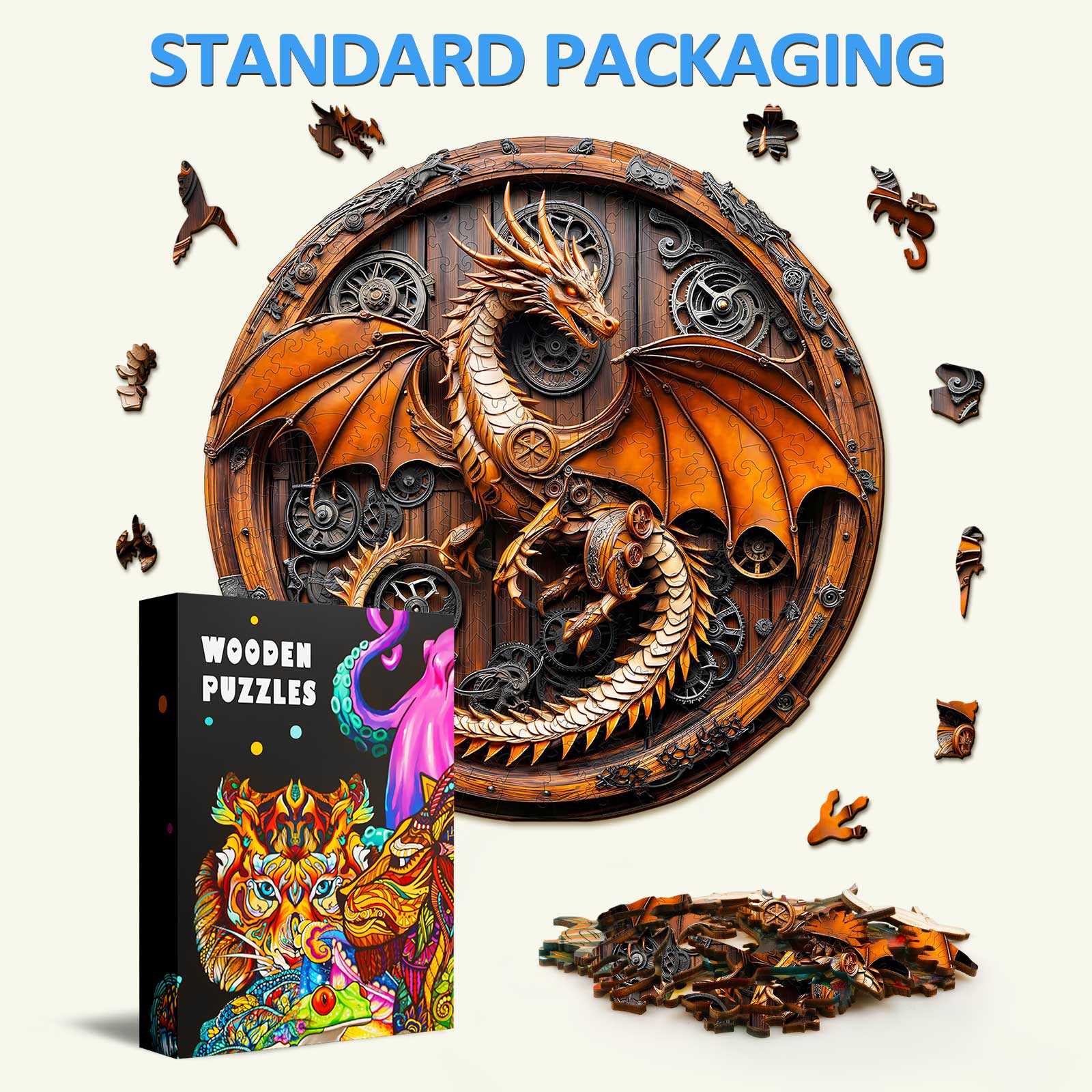 Puzzle en bois 3D Dragon Mécanique-1