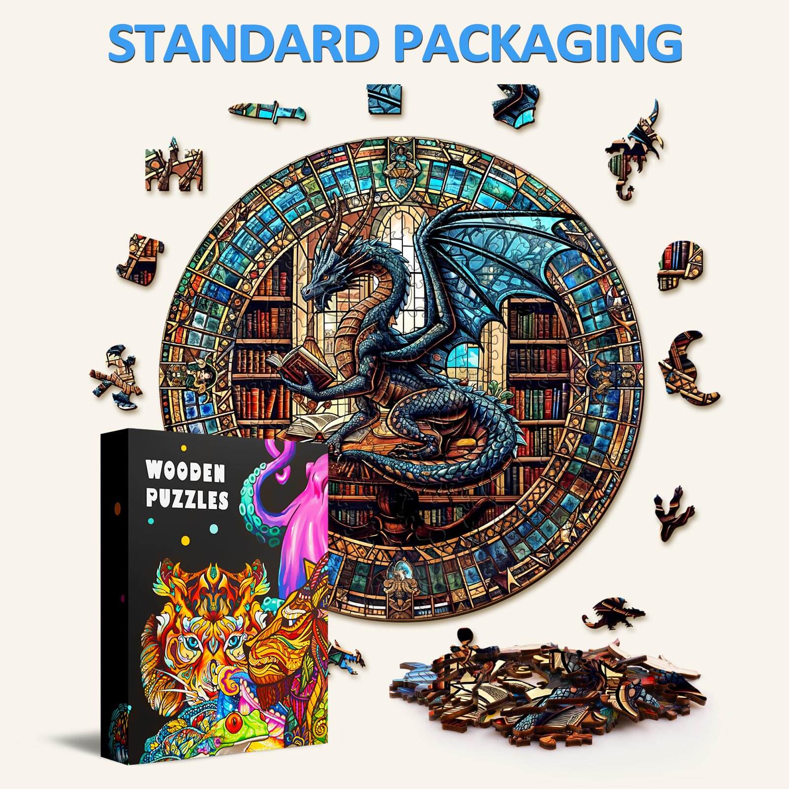 The Dragon's Library Wooden Jigsaw Puzzle