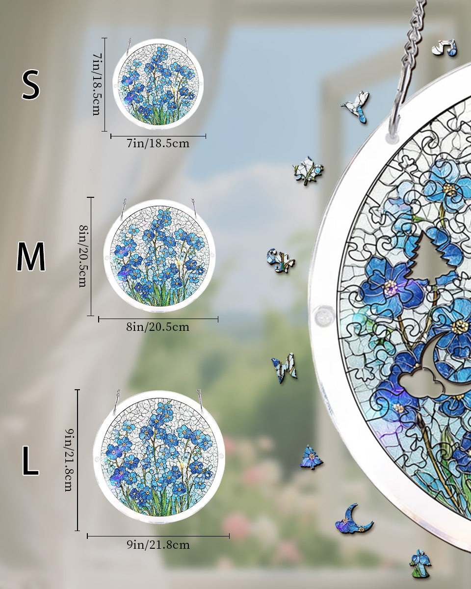 Acrylic Jigsaw Puzzle Suncatcher - Azure Bloom Whisper
