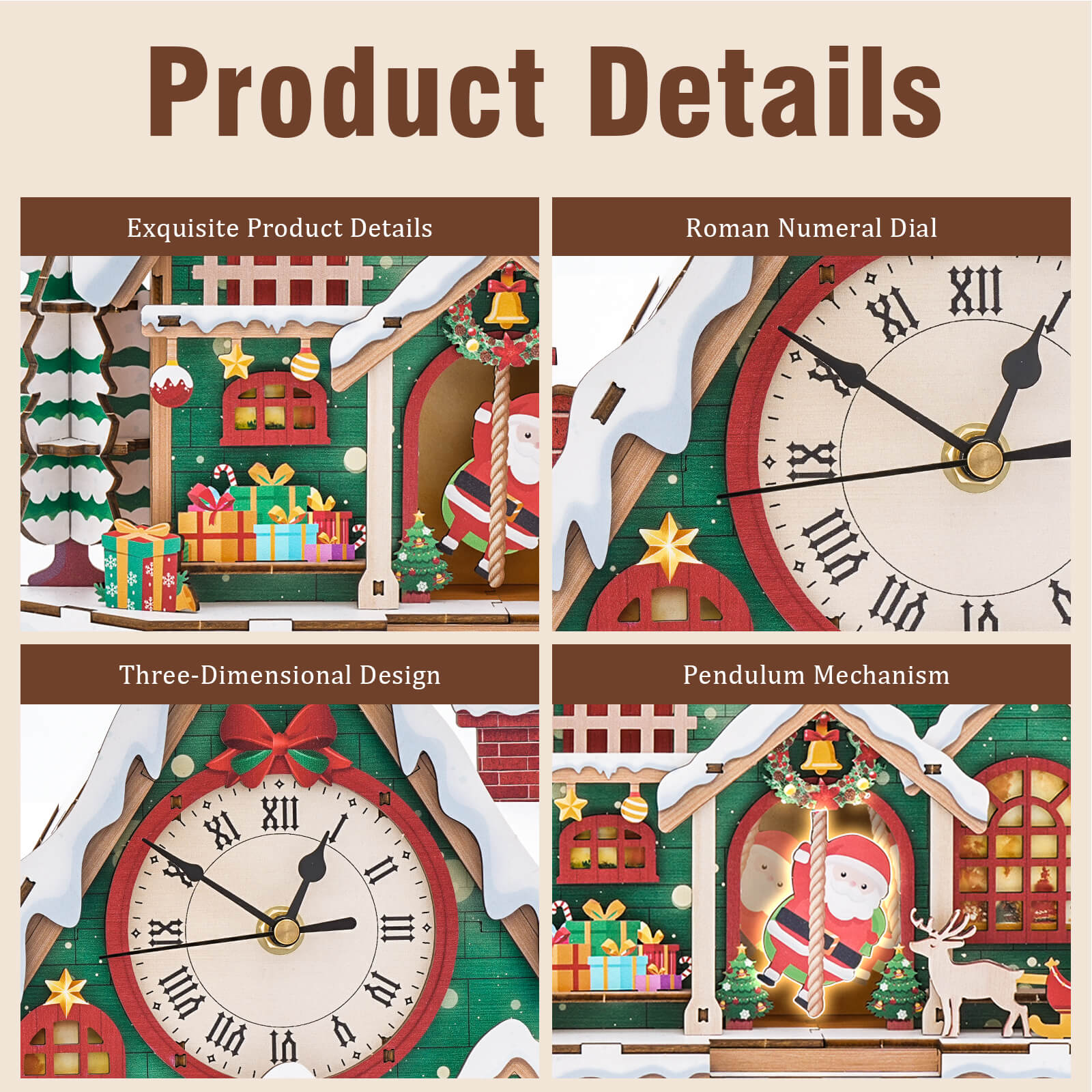 Christmas Snow House – DIY Wooden Clock, 3D Puzzle Craft Kit