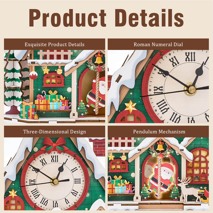 Christmas Snow House – DIY Wooden Clock, 3D Puzzle Craft Kit