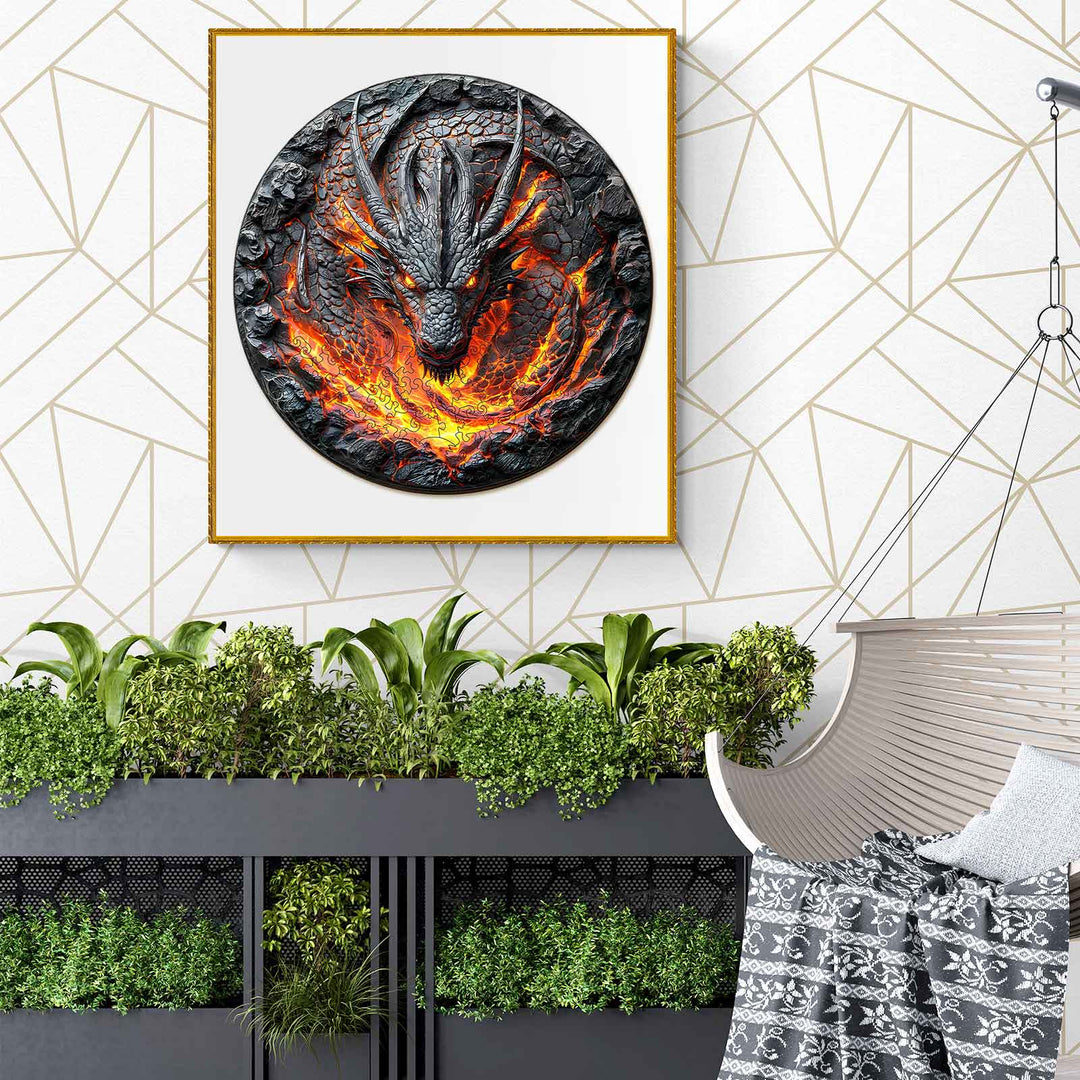 Flame Wall Dragon Wooden Jigsaw Puzzle