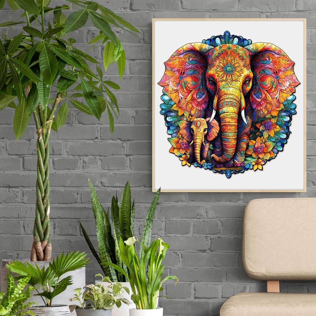 Puzzle en bois éléphant parent-enfant mandala