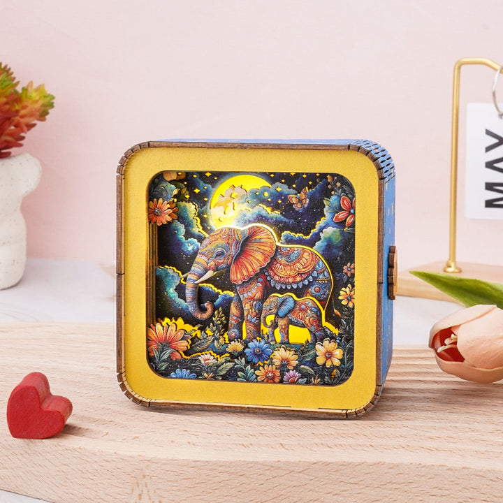 Elephant Family Under The Moon Kit- 3D Wooden Puzzle Night Light