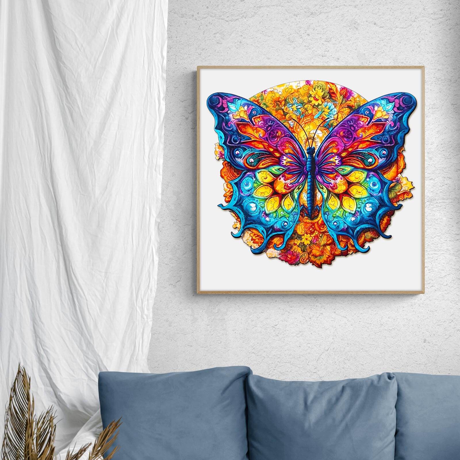 Vibrant mandala butterfly artwork featuring intricate colors and designs on a wall, perfect for home decor.