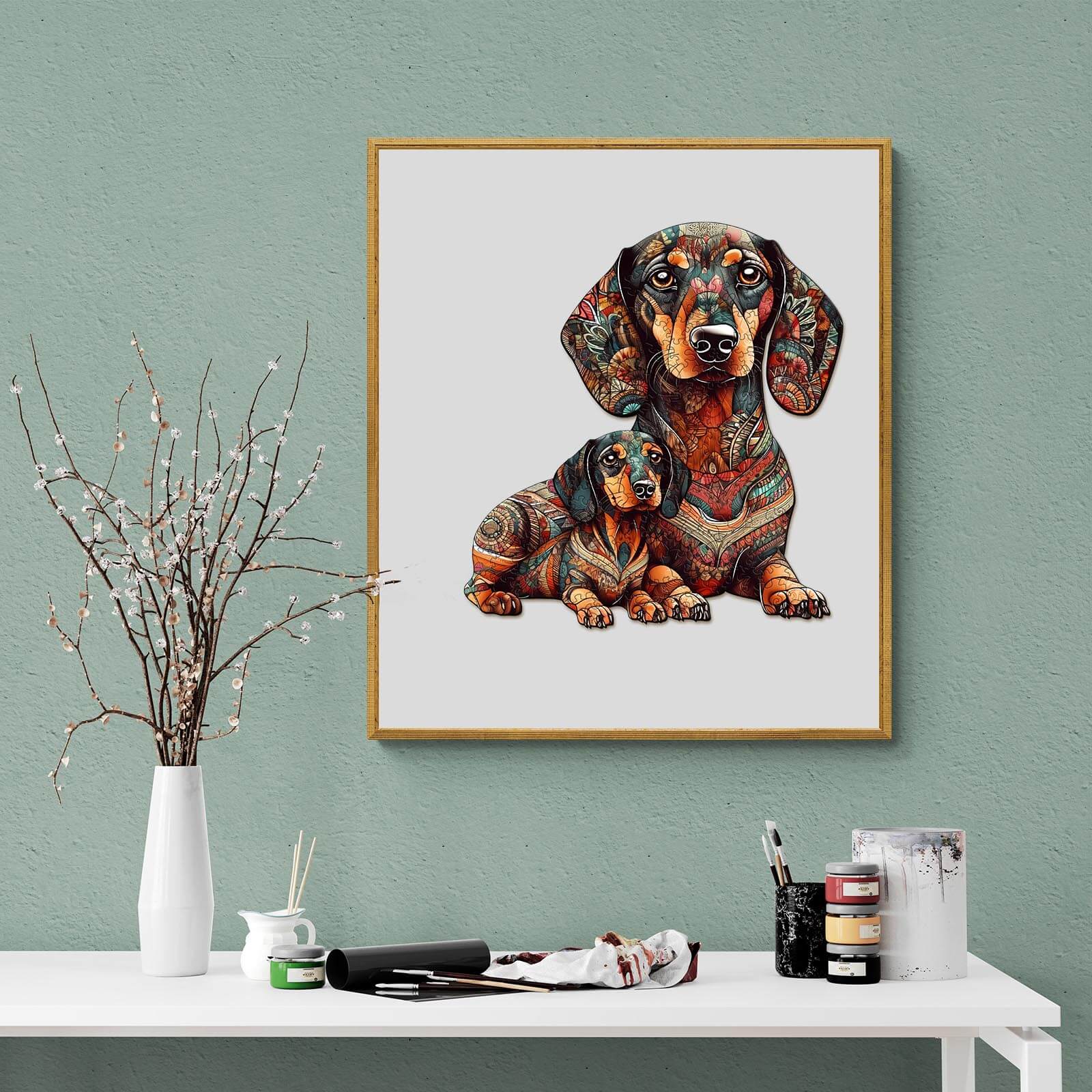 Dachshund Family - 2 Wooden Jigsaw Puzzle