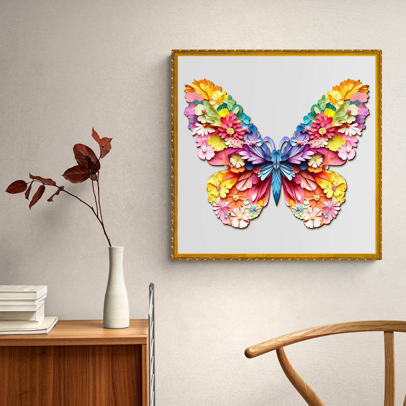 Puzzle en bois en forme de papillon coloré en 3D