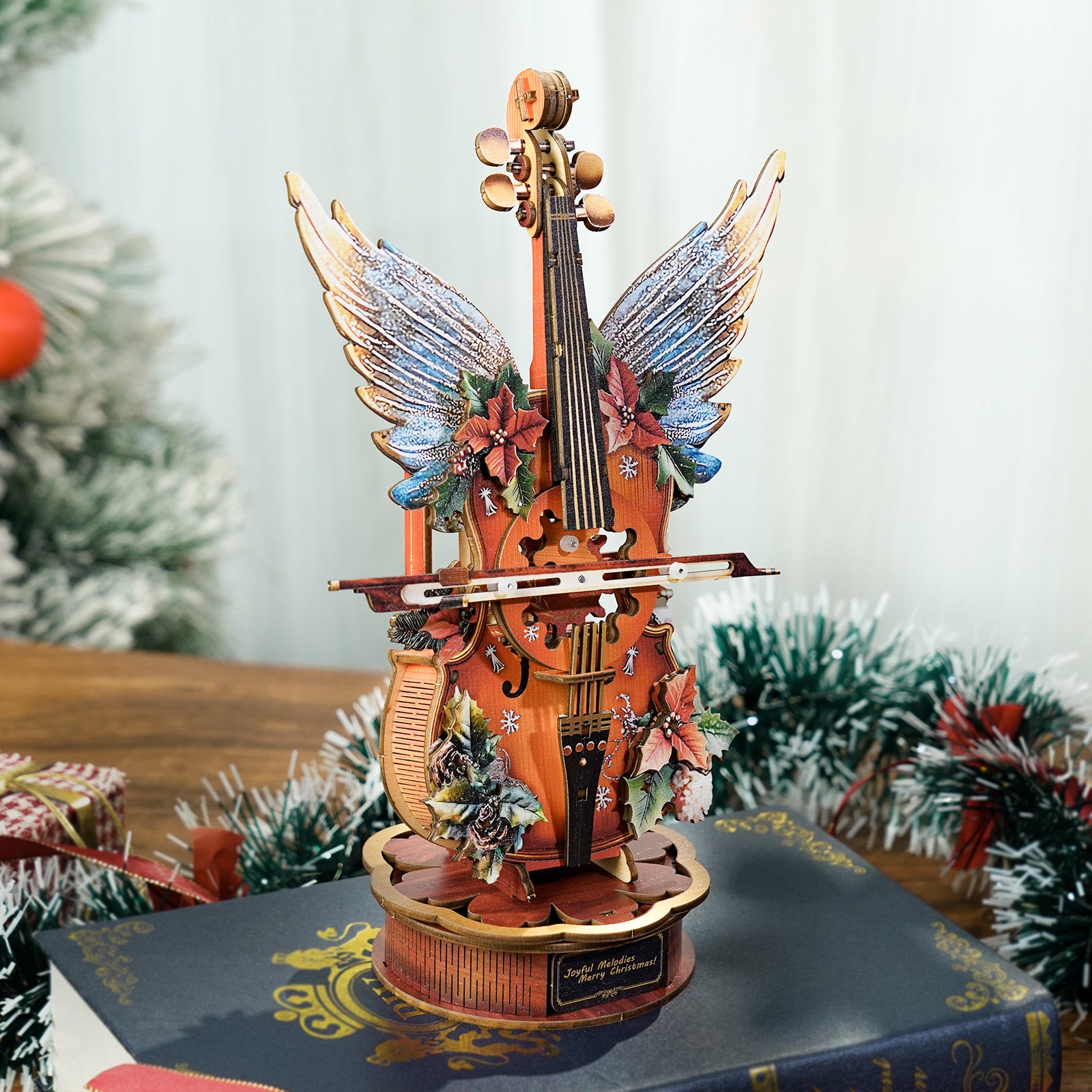Christmas Cello– DIY Wooden Music Box, 3D Puzzle Craft Kit – Woodbests