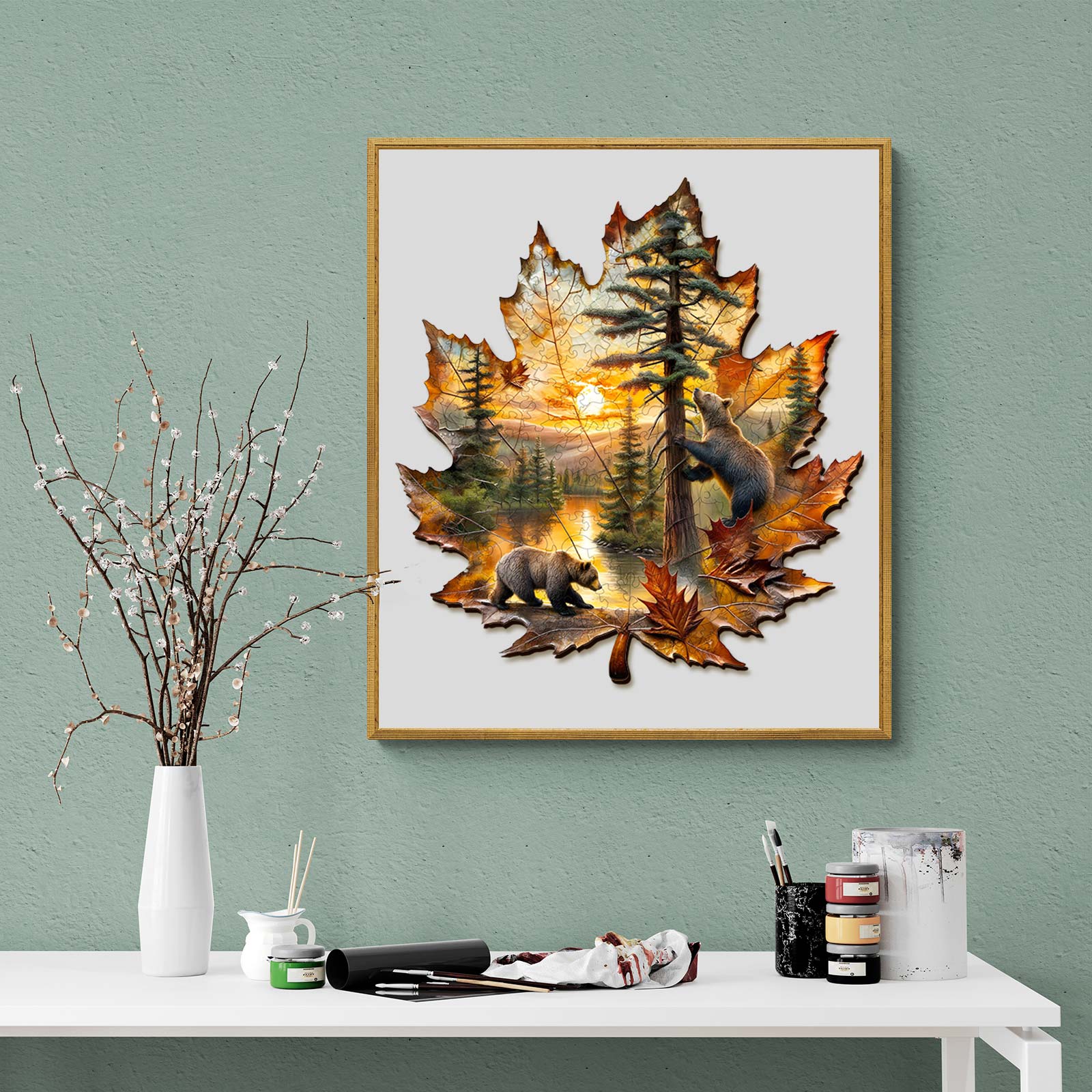 Puzzle en bois d'automne de l'ours brun