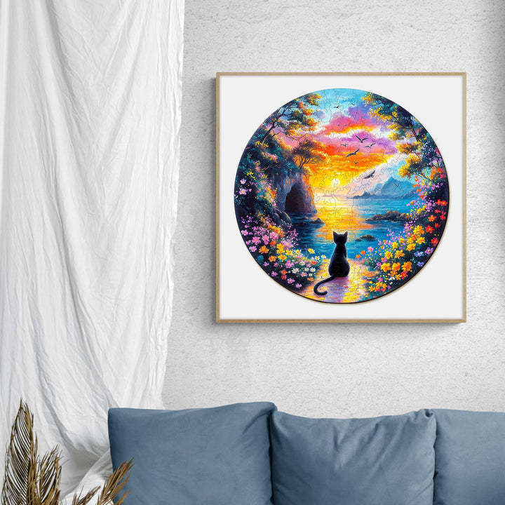 Rompecabezas de Madera de Gatito al Atardecer