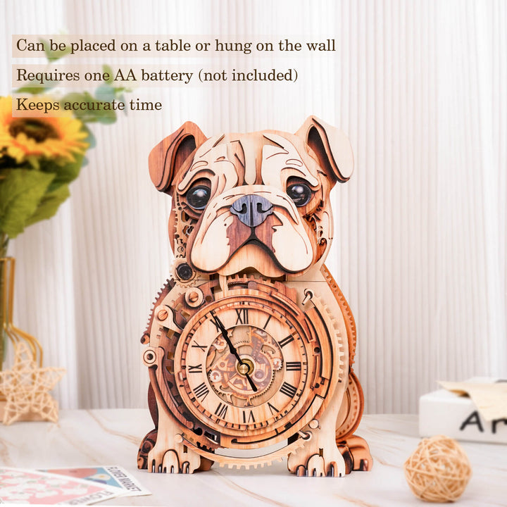 Bulldog – DIY Wooden Clock, 3D Puzzle Craft Kit