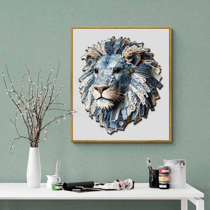 Denim Fabric Lion Wooden Jigsaw Puzzle