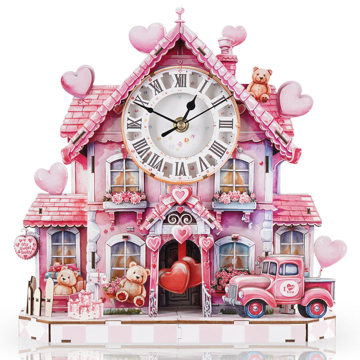 Sweetheart Cottage – DIY Wooden Clock, 3D Puzzle Craft Kit
