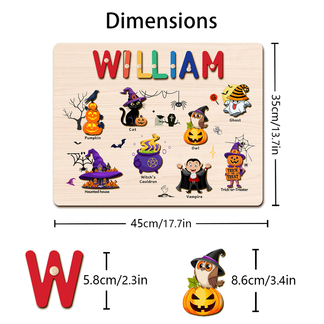 Personalized Wooden Name Puzzle -Happy Halloween for Toddlers