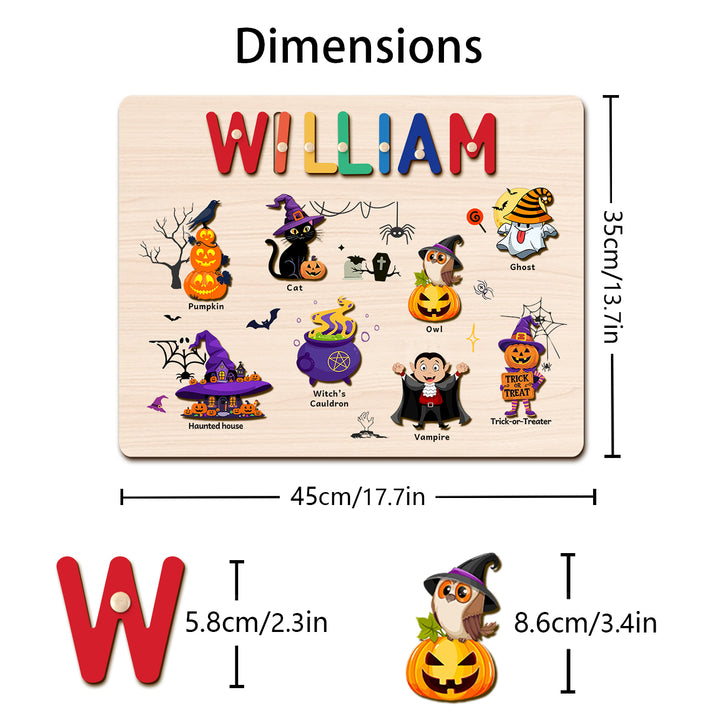 Personalized Wooden Name Puzzle -Happy Halloween for Toddlers