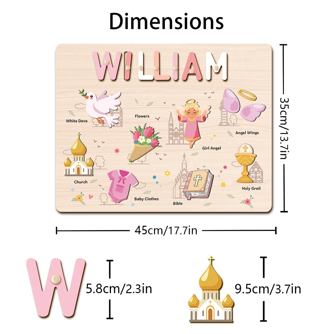 Personalized Wooden Name Puzzle - Baptism Girl Set for Toddlers