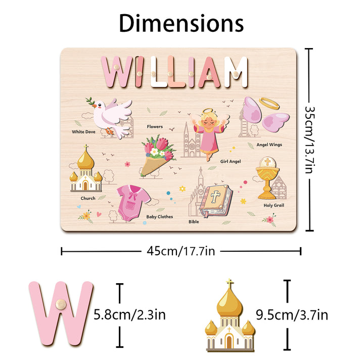 Personalized Wooden Name Puzzle - Baptism Girl Set for Toddlers