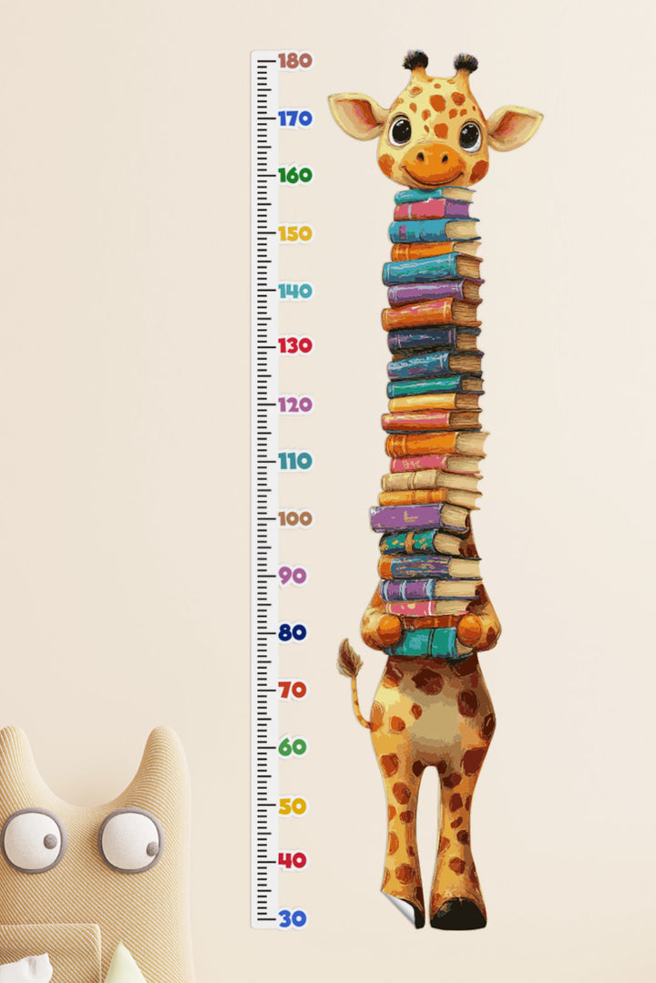 Adorable girafe tenant des livres Autocollant mural toise de croissance