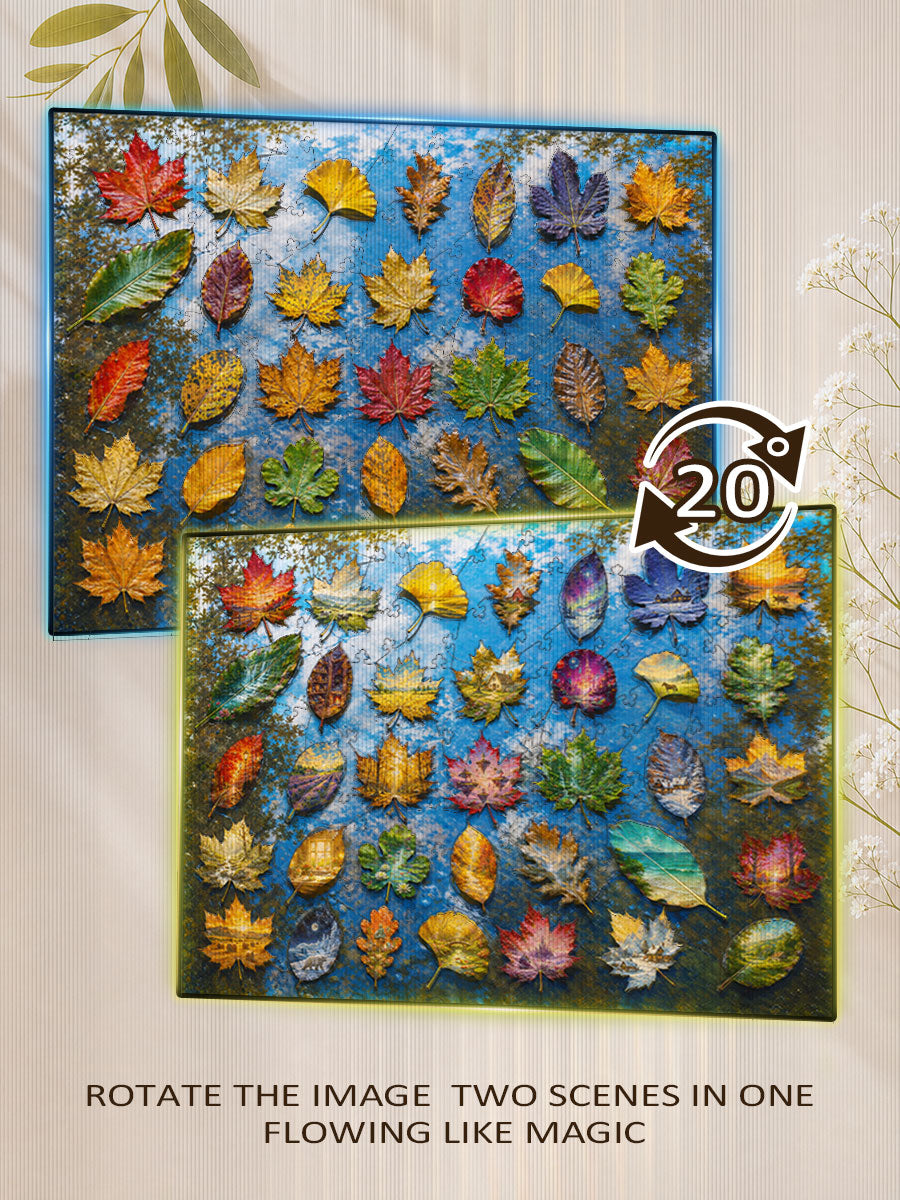 Nasse Herbstblätter - Morphendes Lentikularpuzzle
