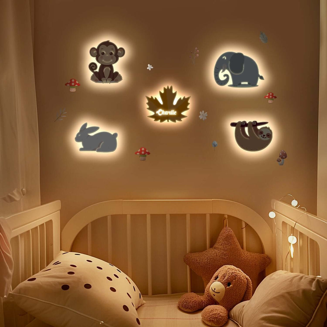 Ensemble de lampe murale en bois personnalisée pour chambre de bébé - Thème forêt