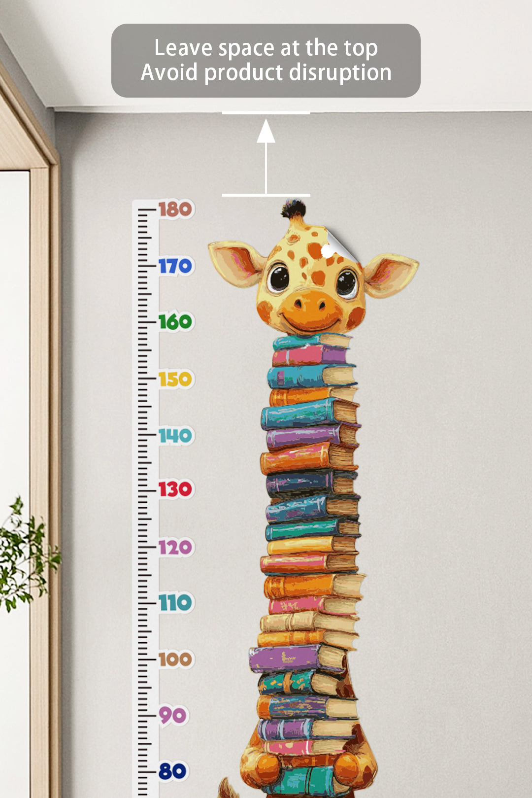 Adorable girafe tenant des livres Autocollant mural toise de croissance